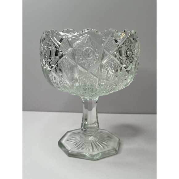McKee Quintec Glass Compote Bowl Pedestal Clear Early American Pressed - Picture 1 of 6